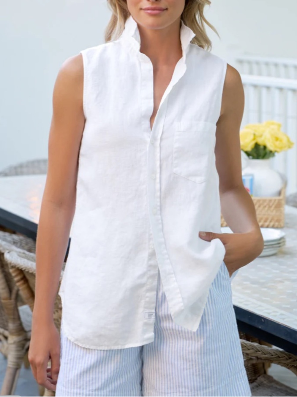 Finley Sleeveless Layering Button-Up Shirt